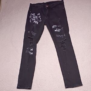SHEIN‎ Black Graphic Skinny Jeans